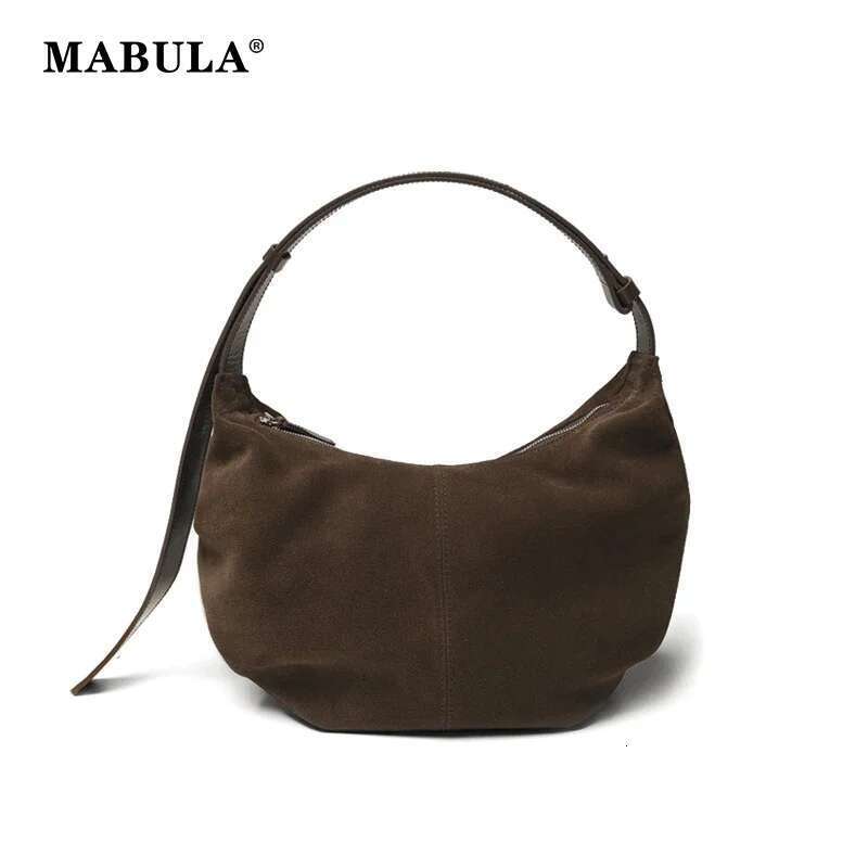 MABULA Genuine Suede Half Moon Women's Underarmshoulder Fashion Solid Hobo Phone Purse Design Vintage Handbag