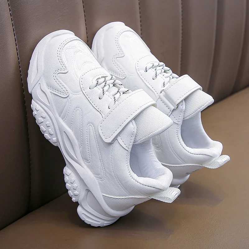 Childrens white running shoes childrens fashionable sports shoes PU soft breathable and comfortable boys and girls school sports shoes size 26-37 W250