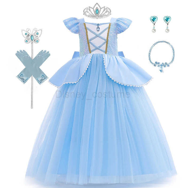 Disney 2-10Y Cinderella Dress Princess Role Playing Costume Girl Fancy Dress 2025 Childrens Christma Birthday Party Set with Gloves X250408