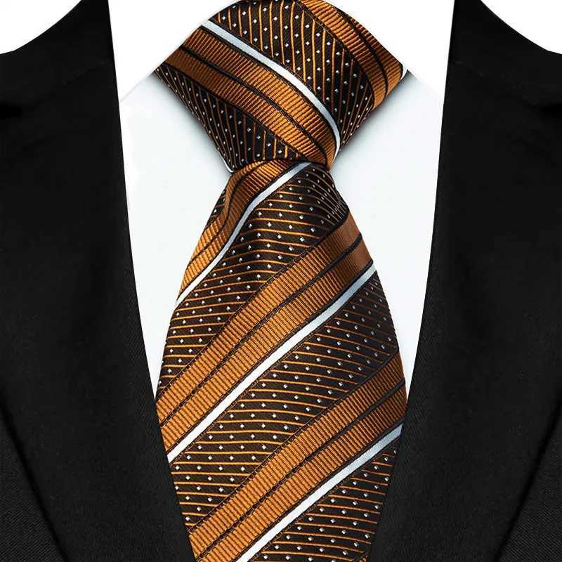 Luxury 8CM Mens Necktie Brown Orange Color Dot Stripes Ties For Man Gro Jacquard Woven Neck Tie For Business Wedding Party X250407