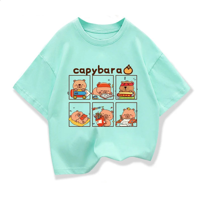 Children Short Sleeved Tees tshirt Cute Capibara Kids Cotton O-neck Casual Tops Loose T-shirt For Summer Teen Boys Clothes 250408