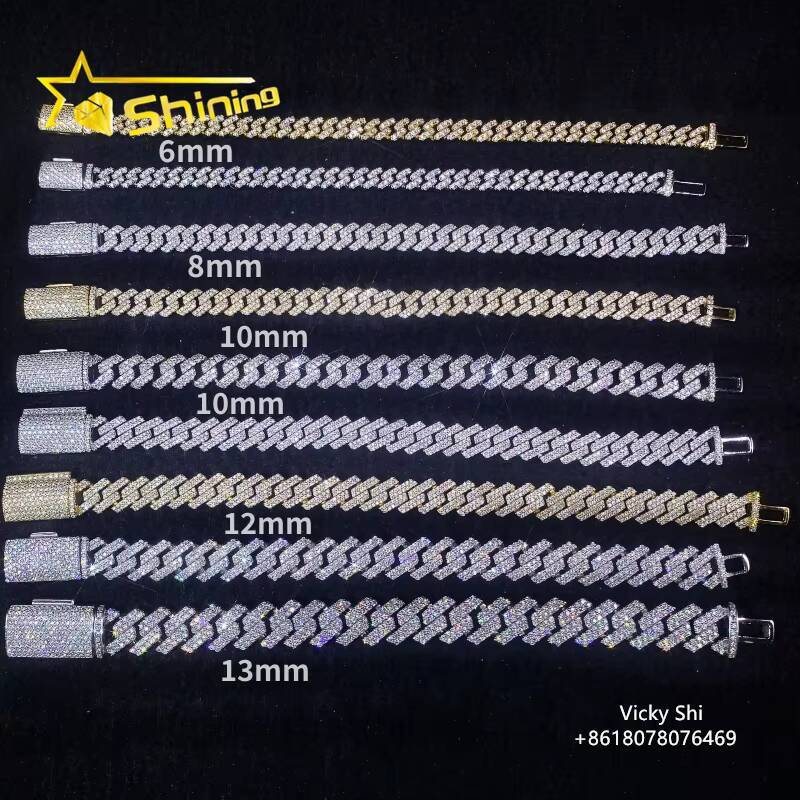 Hip Hop Jewelry Custom Silver Bracelet 925 Sterling for Men 6MM 8MM 10MM 12MM VVS Moissanite Cuban Bracelet
