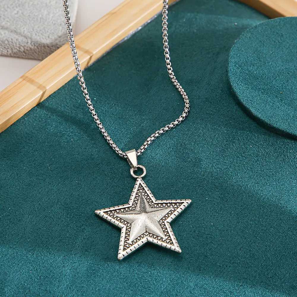 New Fashion Creative Simple Hip Hop Boy Temperament Trendy Brand Casual Personty Punk Five Pointed Star NecklaceC250407