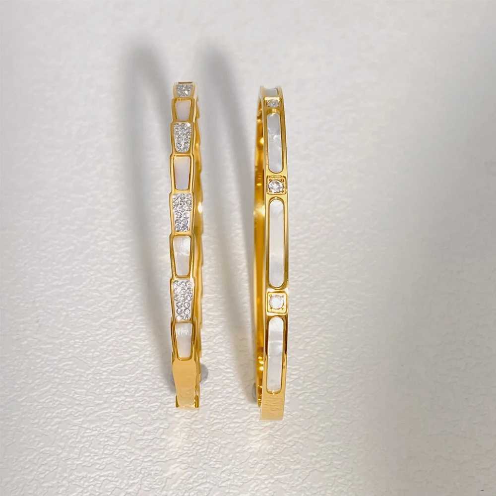 2PCS Stainless Steel Classic Design Shell Zircon Bracelet Womens Luxury Brand Wedding Jewelry Titanium Steel Y250408