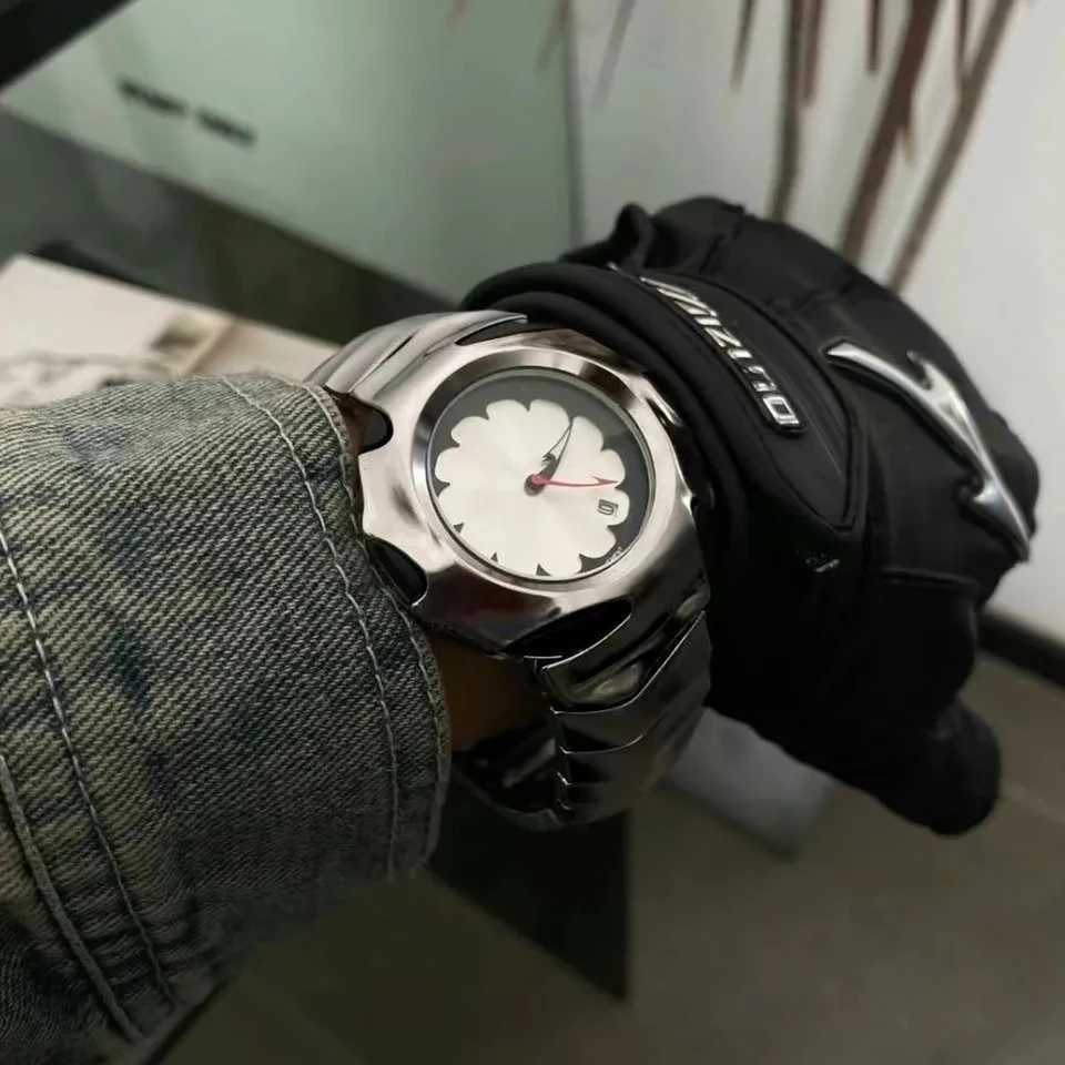 Mens Y2K unique blade fashionable stainless steel black blue luxury top-level simulated quartz waterproof dress watch Y250407