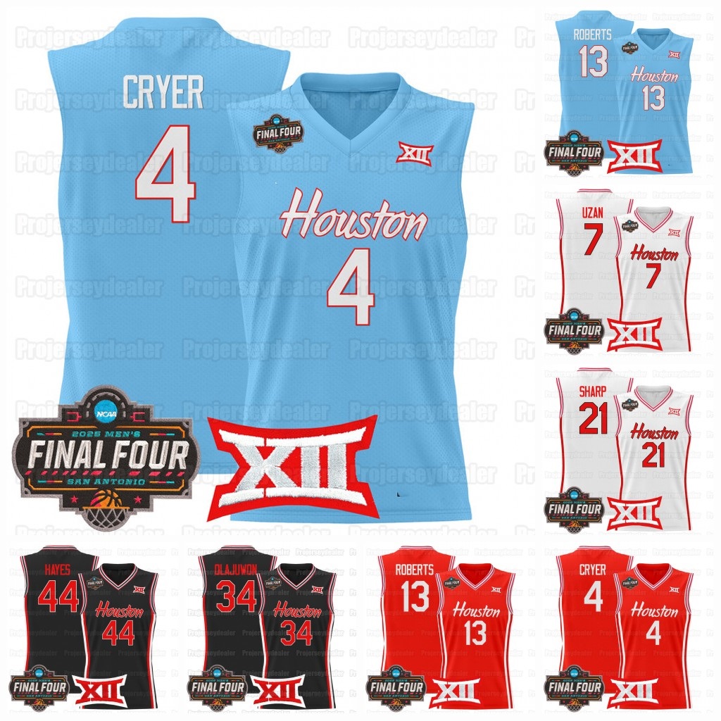 Cougars 2025 Final Four Basketball Jersey L.J. Cryer J'Wan Roberts Milos Uzan Emanuel Sharp Joseph Tugler