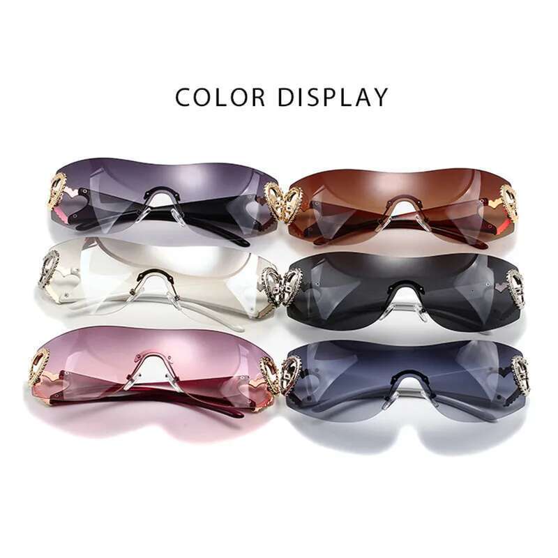 New Y2K Conjoined body Sunglasses Women's Decorative Heart-shaped Mirror Legs No Border Sun Glasses Outdoor Sport Eyewear UV400