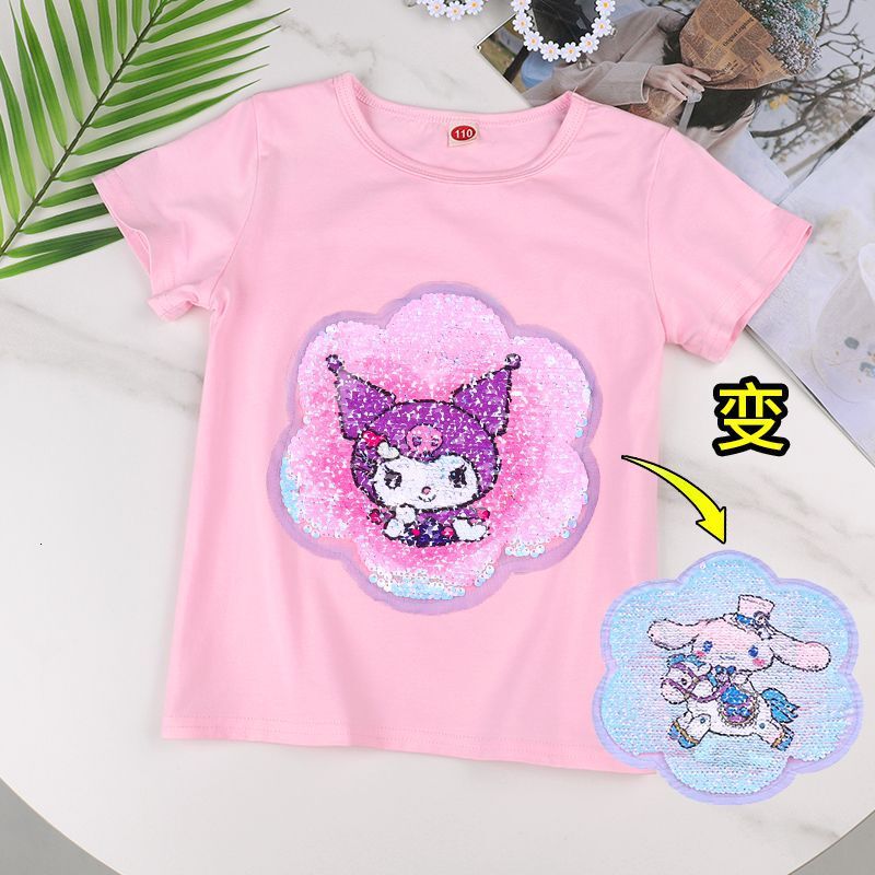 Ddmyshoesvip Short Sleeved Korean T Shirt Summer New Yugui Dog Color Change Kuromi Glitter Girls Internet Celebrity Top
