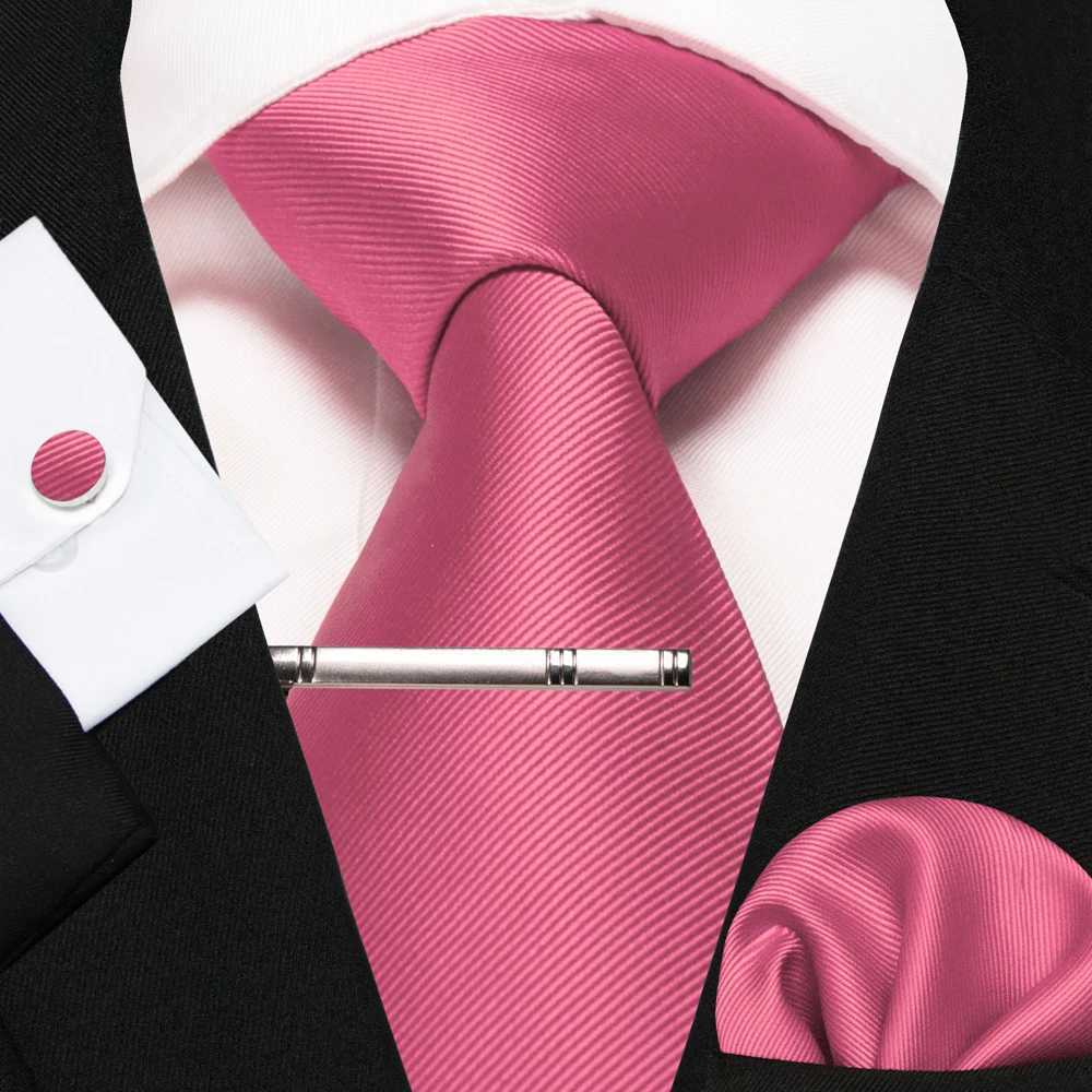 Classic Silk Men Solid Necktie Red Blue Green Business Wedding Tie For Men Handkerchief Cufflinks Set Gro Ties Gift X250407