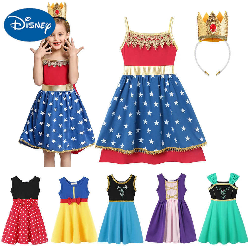 Disney Casual Girl Dress Summer Sleeveless Sweet Dresses Anna Snow White Princess Vestidos Toddler Clothing Daily Outfits Fashion X250408