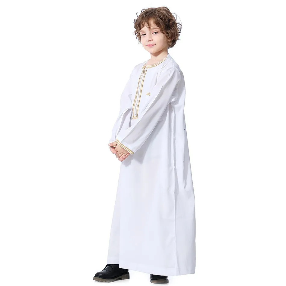 Children Thawb Teens Summer Muslim Robe Kids Arab Folk Clothes Boys Solid Color Thobe 5-14 Years National Outfit 250407