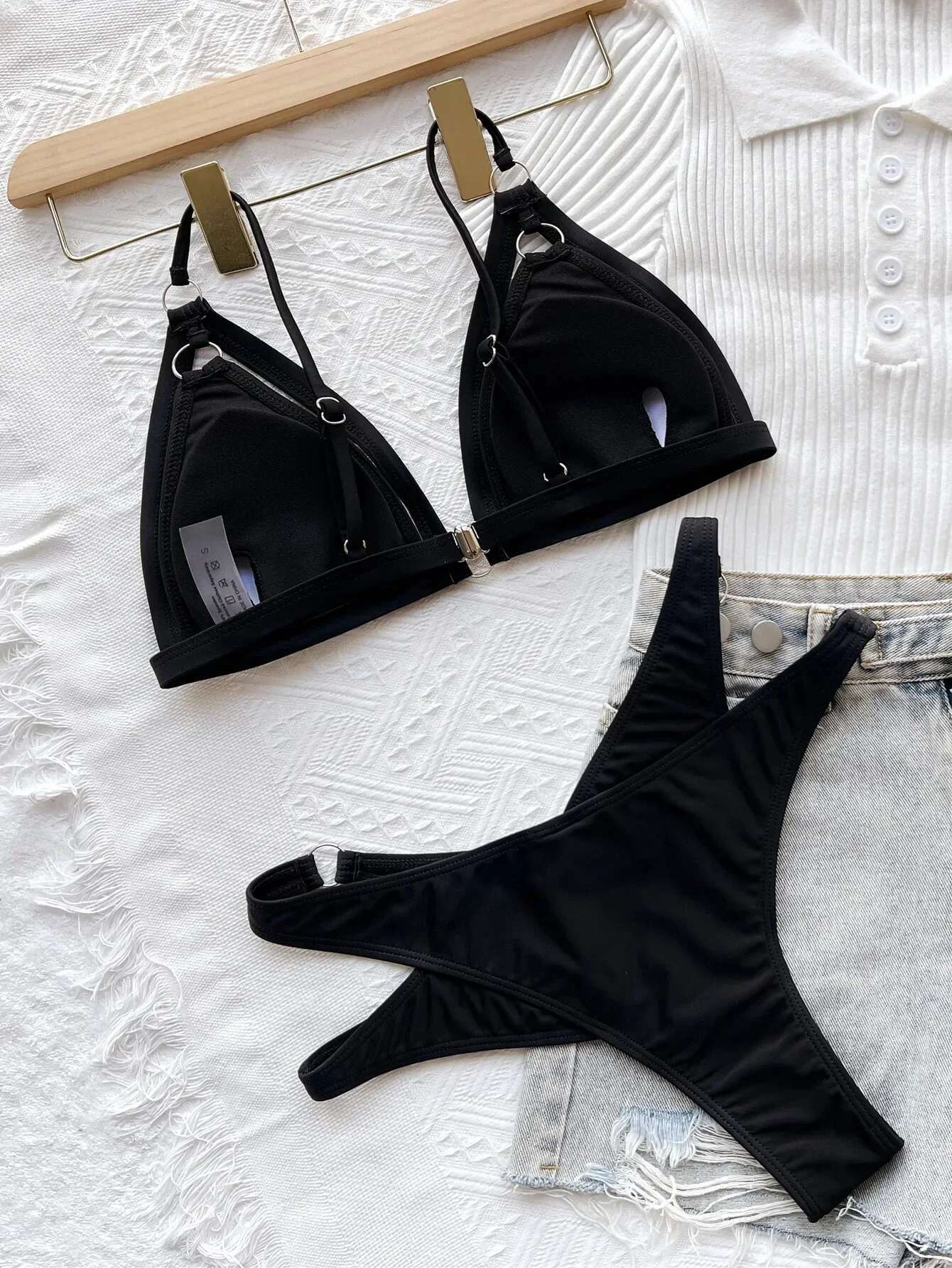 Dongdumaoyi Sexy Cut Out Bikini Women Solid Black High Waist Swimsuit Beach Push Up Bathing Suit Ensemble Femme Two Piece Swimwear