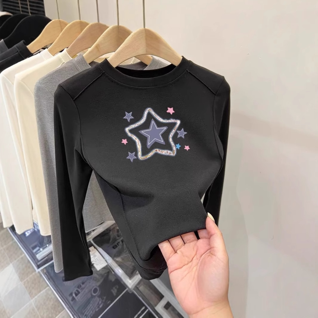 Ddmyshoesvip Girls Long Sleeved German Velvet Base Shirt New Cartoon T Shirt Short Style Medium And Large Children S Western Style Warm Top