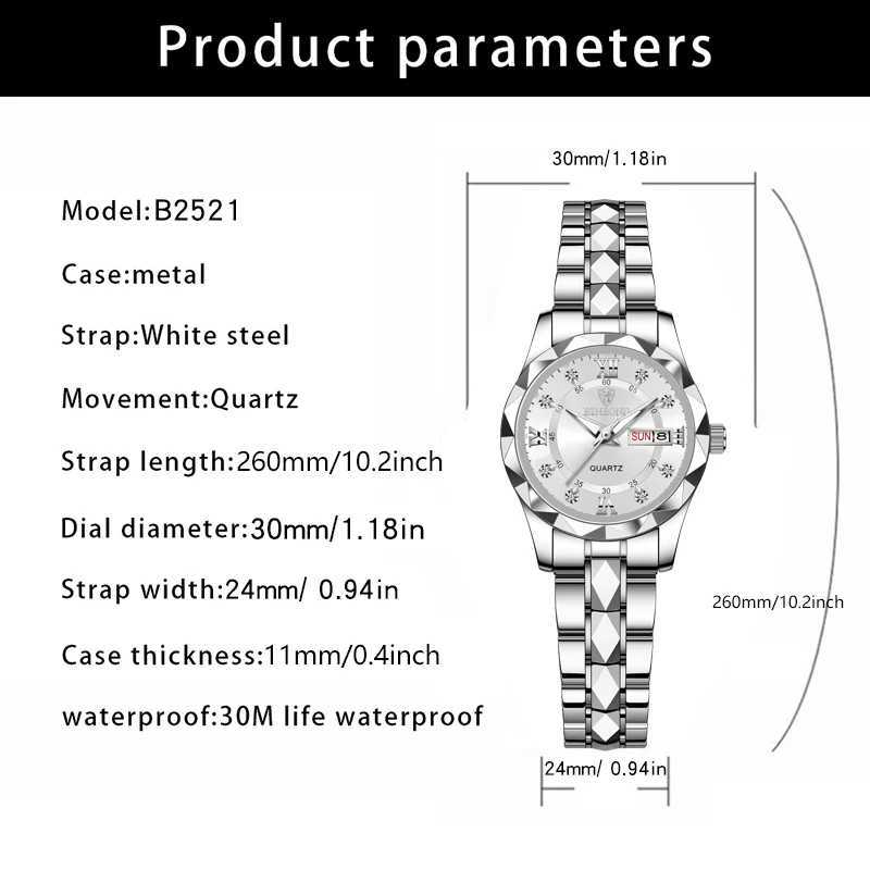 BINBOND 2025 Womens Waterproof Stainless Steel Quartz Watch 2024 Top Luxury Night Glow Date Week Womens WatchT250408