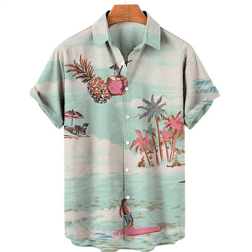 2024 floral shirt Hawaiian mens loose and breathable mens summer mens street casual short sleeved top 5XLXJ250407