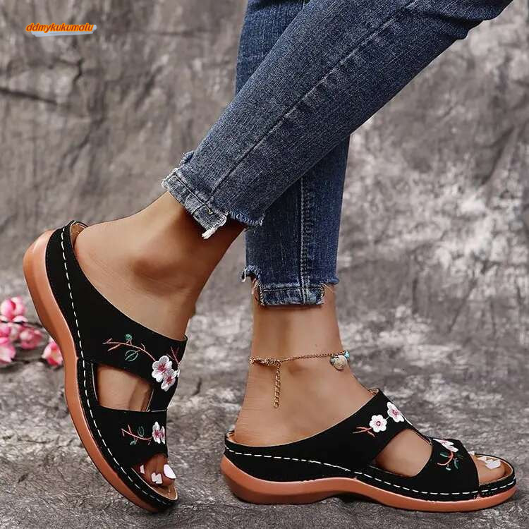 Summer Women Peep Toe Shoes ral Woman Comfortable Female Slippers Retro Sandals atillas Mujer ddmykukumalu
