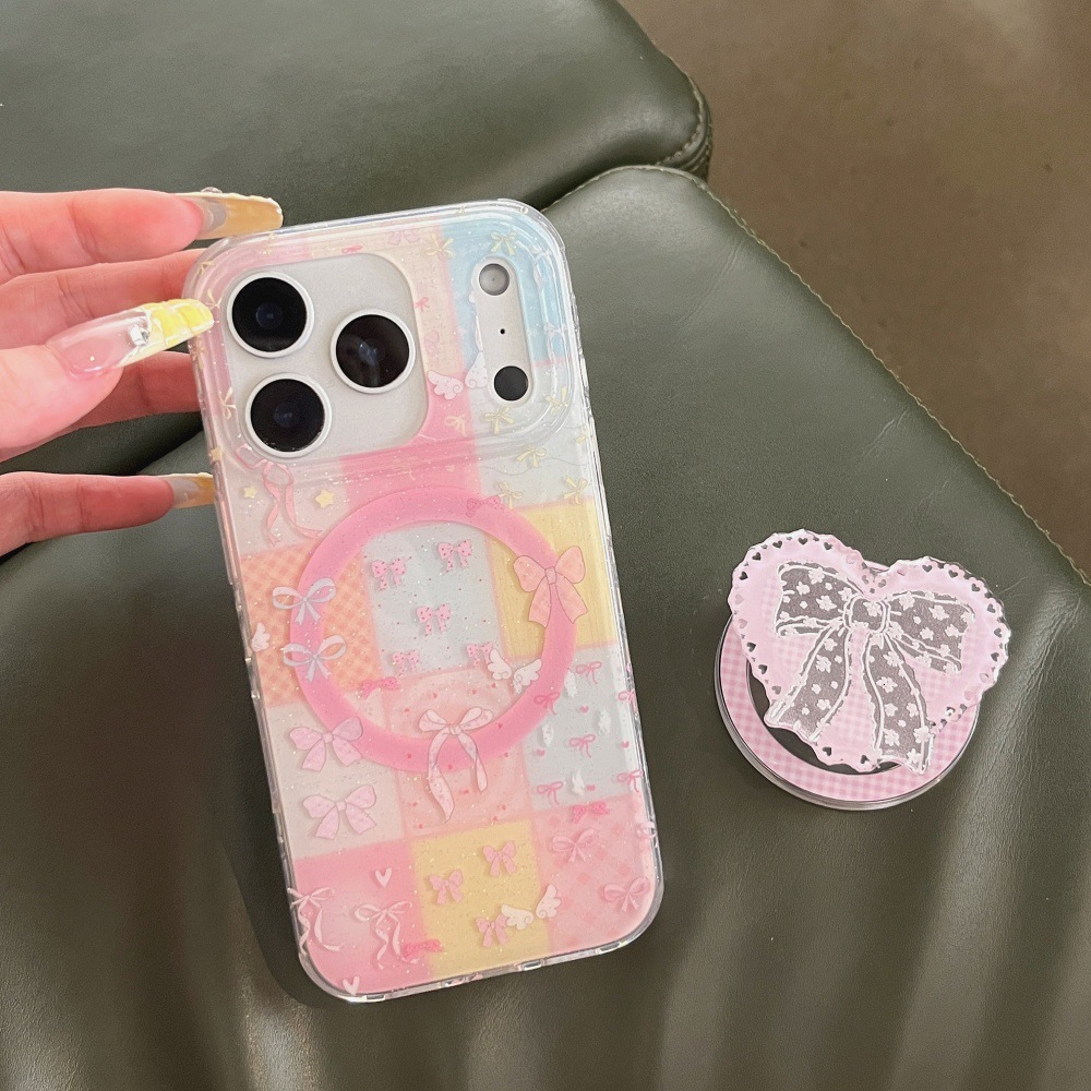 Heart Bow Magnetic Stand Phone Case Suitable for iPhone 17 Pro Max iPhone 16/15 Pro 14