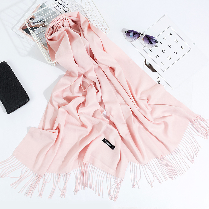 K338 Hot selling solid color imitation cashmere scarf autumn and winter warm new style tassel shawl gift bright red neck scarf manufacturers wholesale