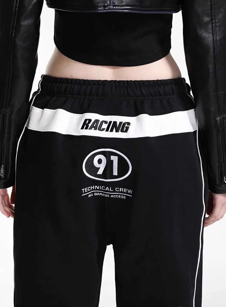 Badblood Womens Loose Tight Solid Color Straight Leg High Waist Wide Sports Pants Letter 250407