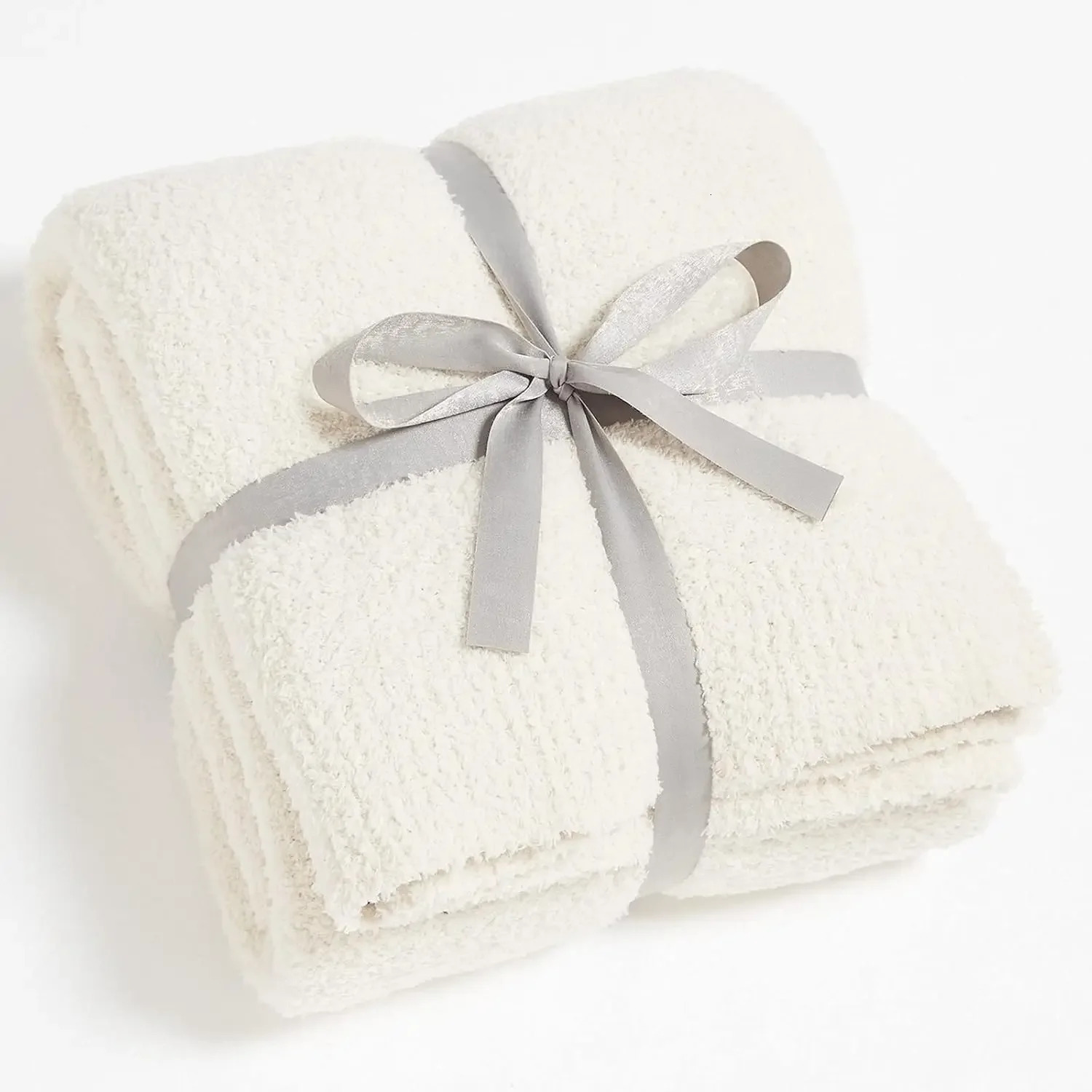 Knit Throw Blanket for Couch Cream White - Super Soft Lightweight Plush Fuzzy Fluffy Cozy Blankets 50 x 60 inches 250408