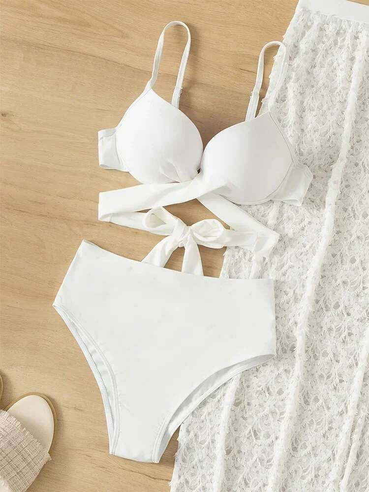 Dongdumaoyi Sexy White Pieces Skirt Bikinis Set Women Black Push Up Criss Cross Underwire Swimsuit Lace Cover Ups High Waist Swimwear