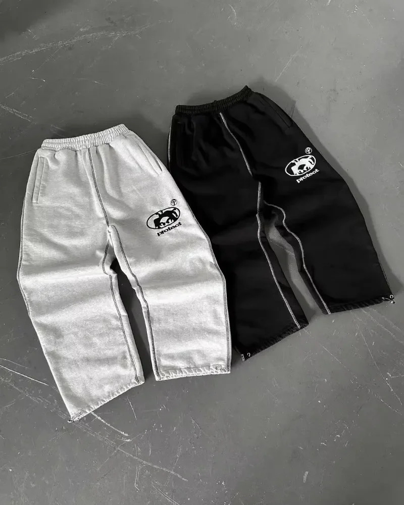 Fashion Letter Embroidered Loose Sports Pants Mens Y2K Harajuku Hip Hop Gothic Casual Clown 250403