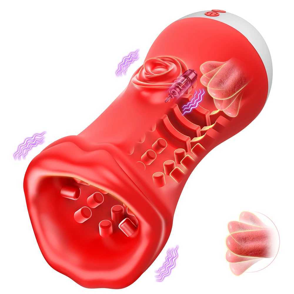 Automatic Male Masturbator Cup Vibrator Tongue Licking Oral Sex Real Vagina Pocket Pussy Penis Oral Sex ToyXJ250408