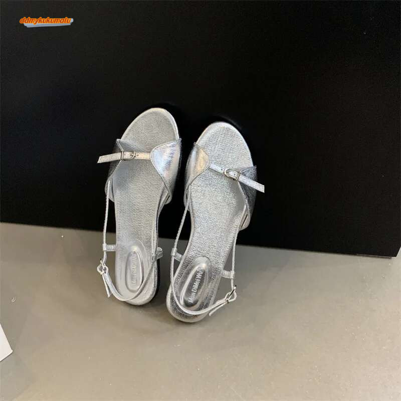 Slides Rubber Sewing Hoof Heels Low Sandals Woman Leather Low-heeled PU Fabric Ho ddmykukumalu
