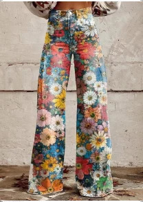 Retro Fashion High Waist Pants Street Loose Wide Leg Denim Womens Jeans 250407