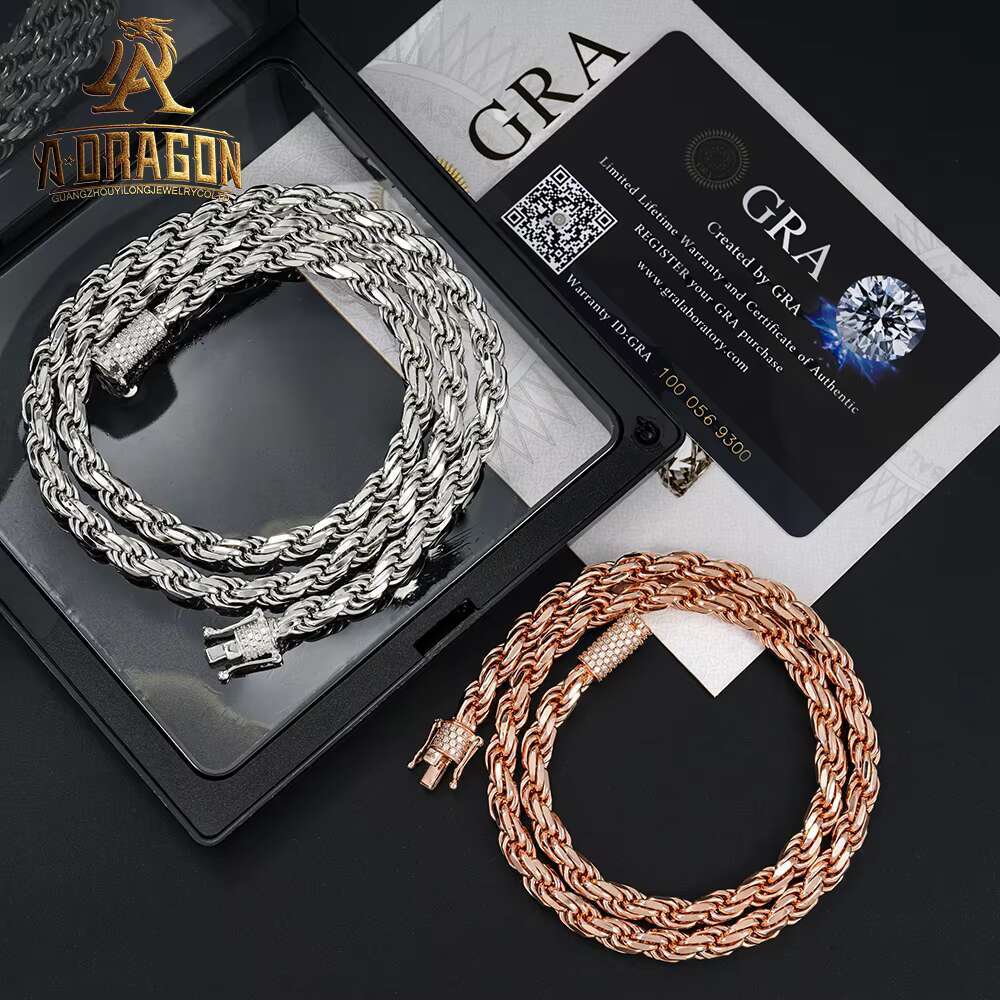 Luxury Diamond Cut Rose Gold Plated 925 Silver Moissanite Diamond Rope Chain