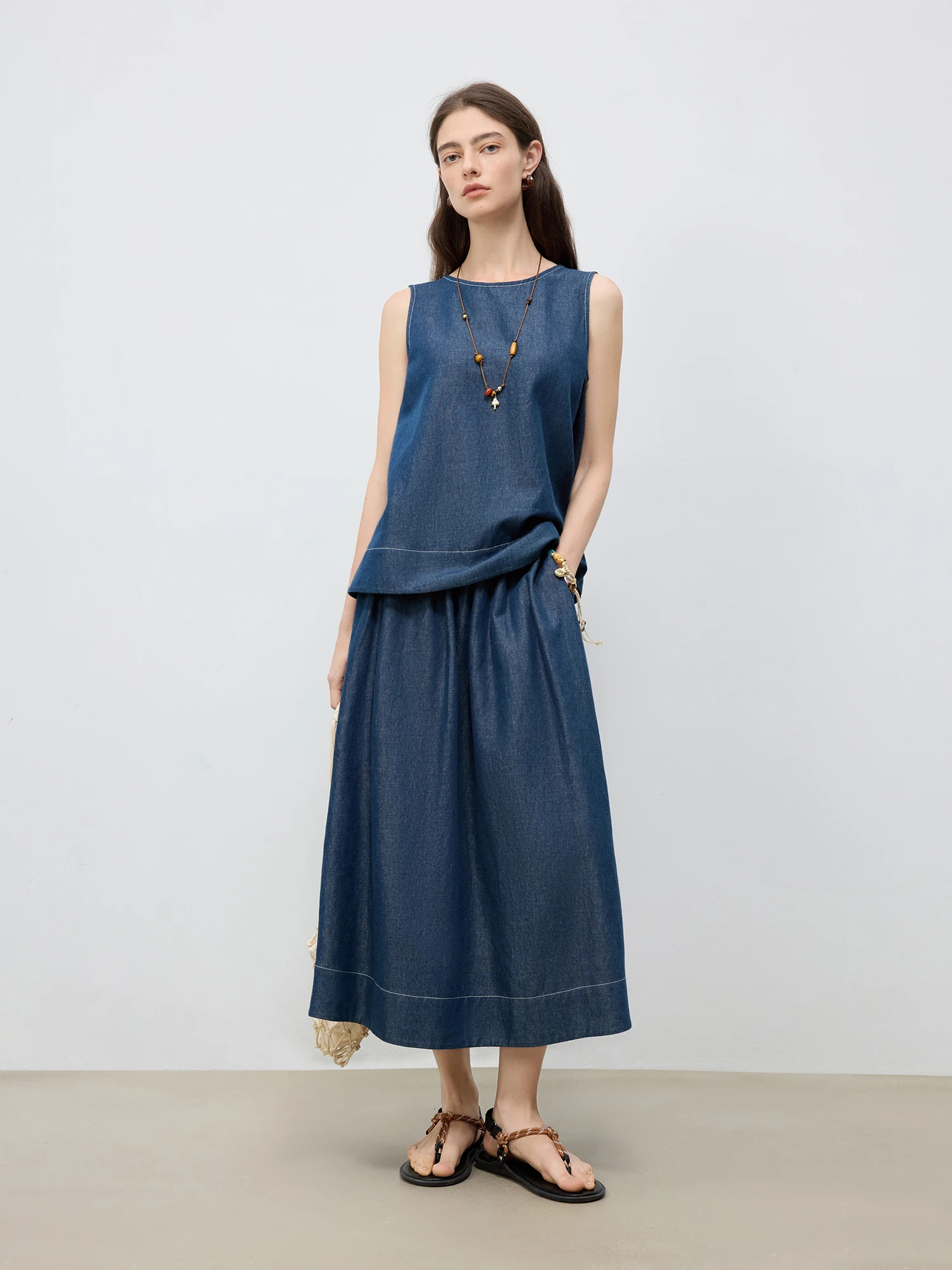 ZIQIAO Petite Size Holiday Style Linen Denim Suit Female 2025 Skirt Summer Wear A Complete Set 25ZQ9206925ZQ92068 250408