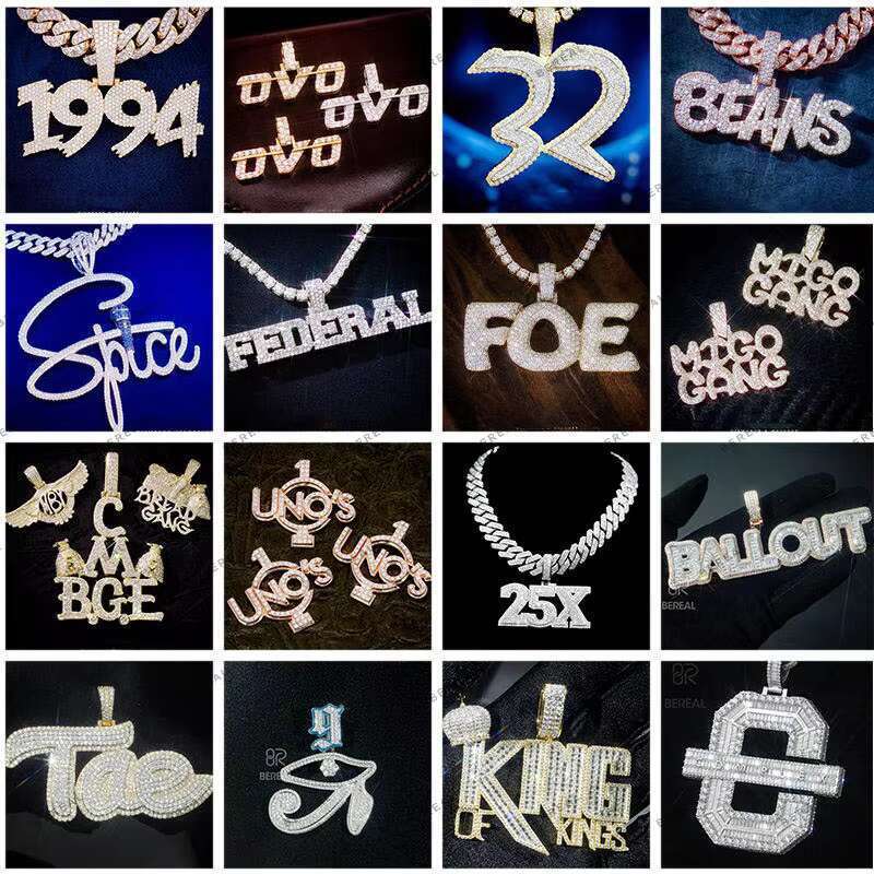 Custom Pass Dia Tester Iced Out Vvs Moissanite Hip Hop Mossanite Alphabet "M" Initial Letter Pendant