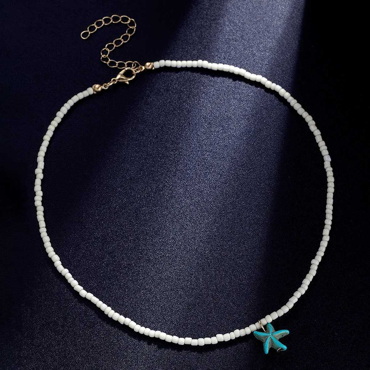 Bohemian beach style turquoise starfish pendant bead on neck womens necklaceC250407