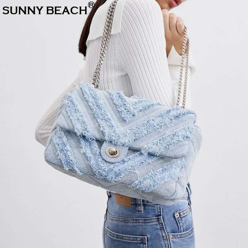 Fashion Summer Jeans Denim Shoulder Crossbody Handbags Women Canvas Girl Handbag Casual Chain Designer Tote Bags