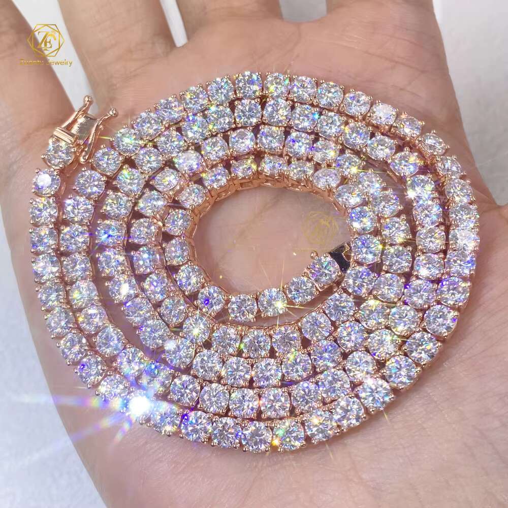 Factory Wholesale Sier Gold Plated 3mm-6.5mm D VVS Moissanite Tennis Chain Necklace for Men and Women