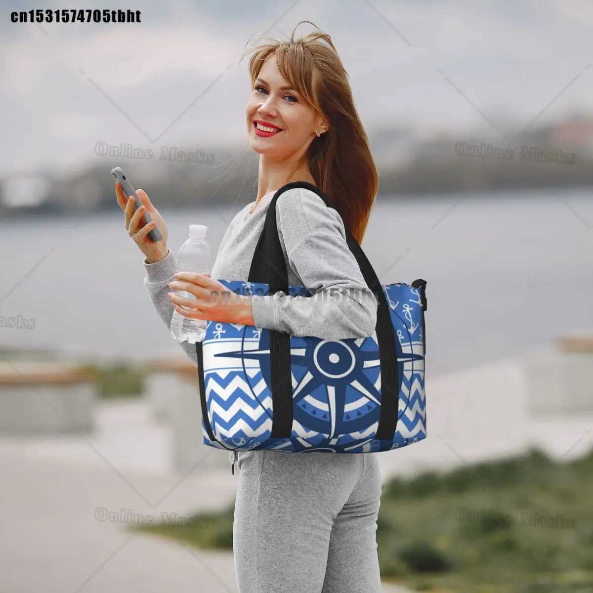 Captains Compass Tote Bag Women Big Capacity Nautical Anchor Sailing Sailor Gym Beach Travel BagsC250407