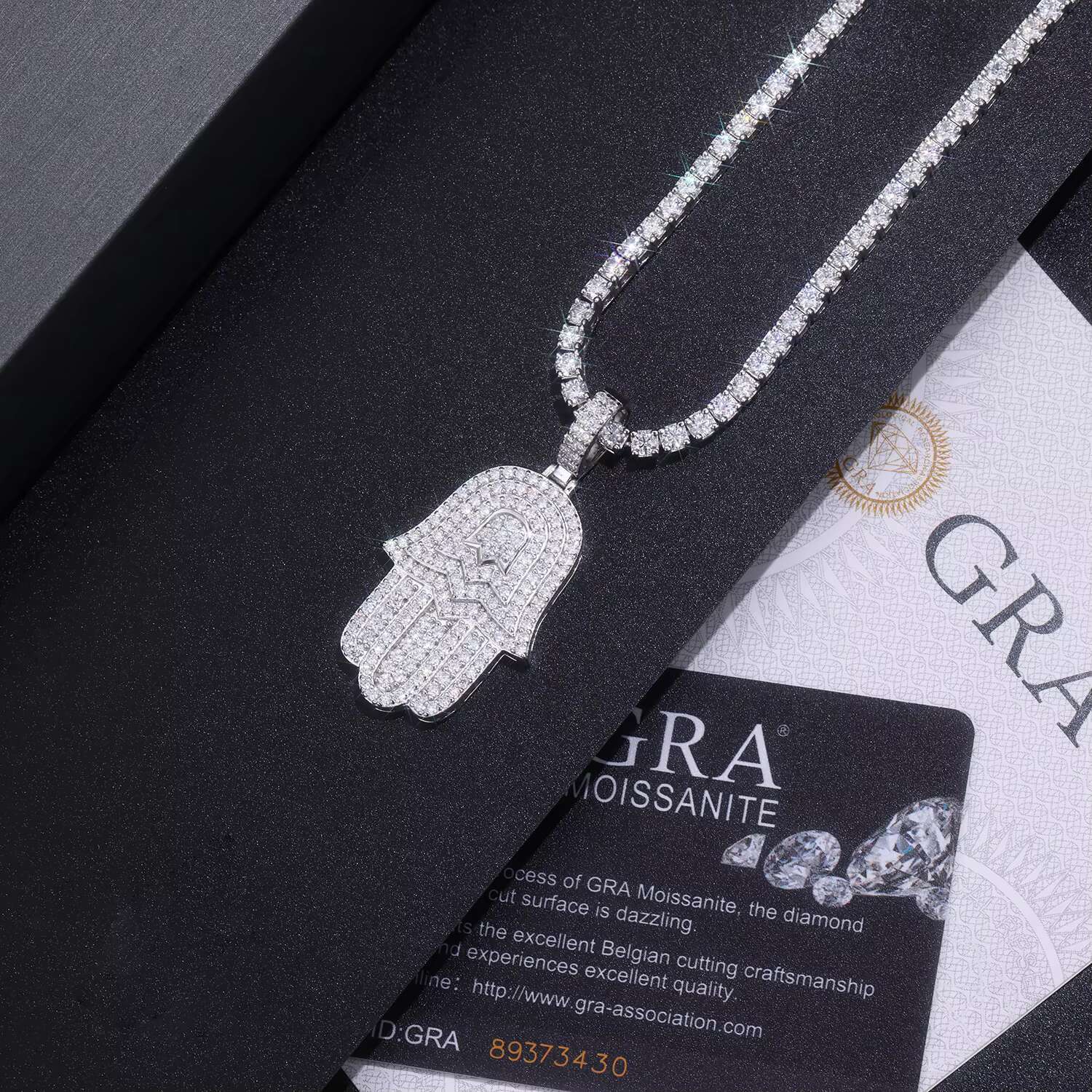 Wholesale Hip Hop Jewelry 925 Sterling Silver Micro Paved VVS Moissanite Diamond Iced Out Hamsa Hand Pendant Necklace for Rapper
