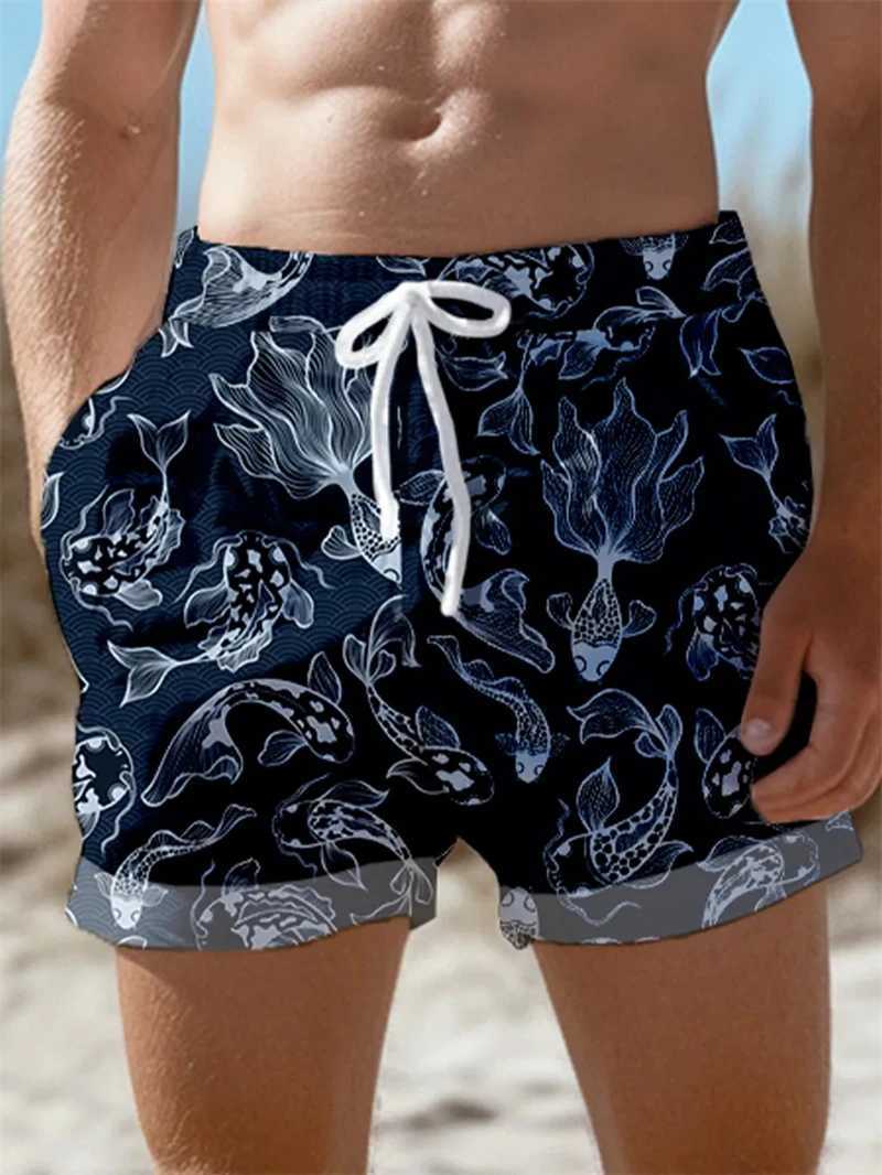 New mens beach shorts 3D printed with tropical fish and marine animal patterns for summer 2025 Hawaiian board shorts for children Y2k swimming trunksX