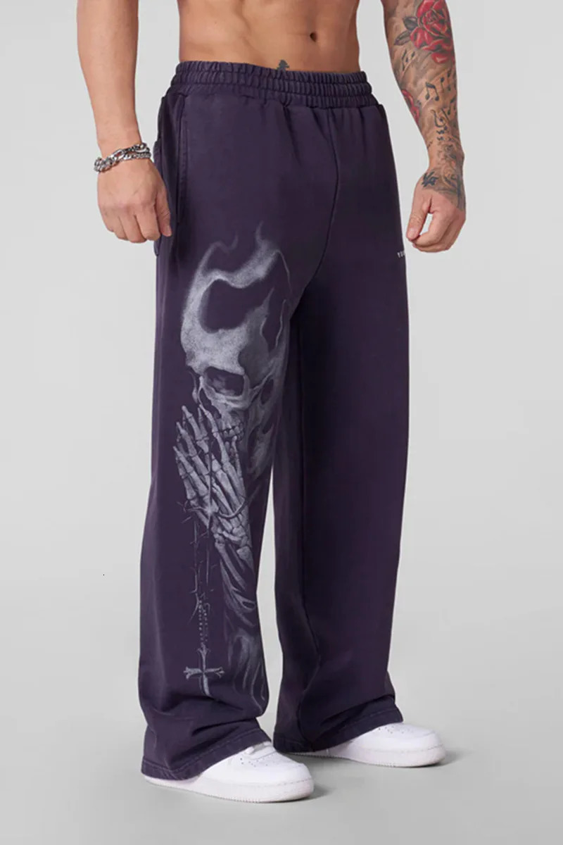 Mens Fitness Pants American Street Retro Hip Hop Style Trendy Brand Printed Casual 250403