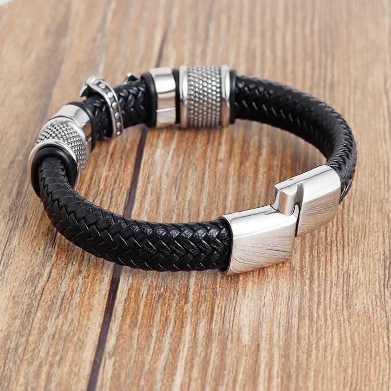 Fashion Religious ity Cross Bangles with Charms Chakra Men Classic Punk Leather Bracelet M Braided Mtilayer BracelC250408