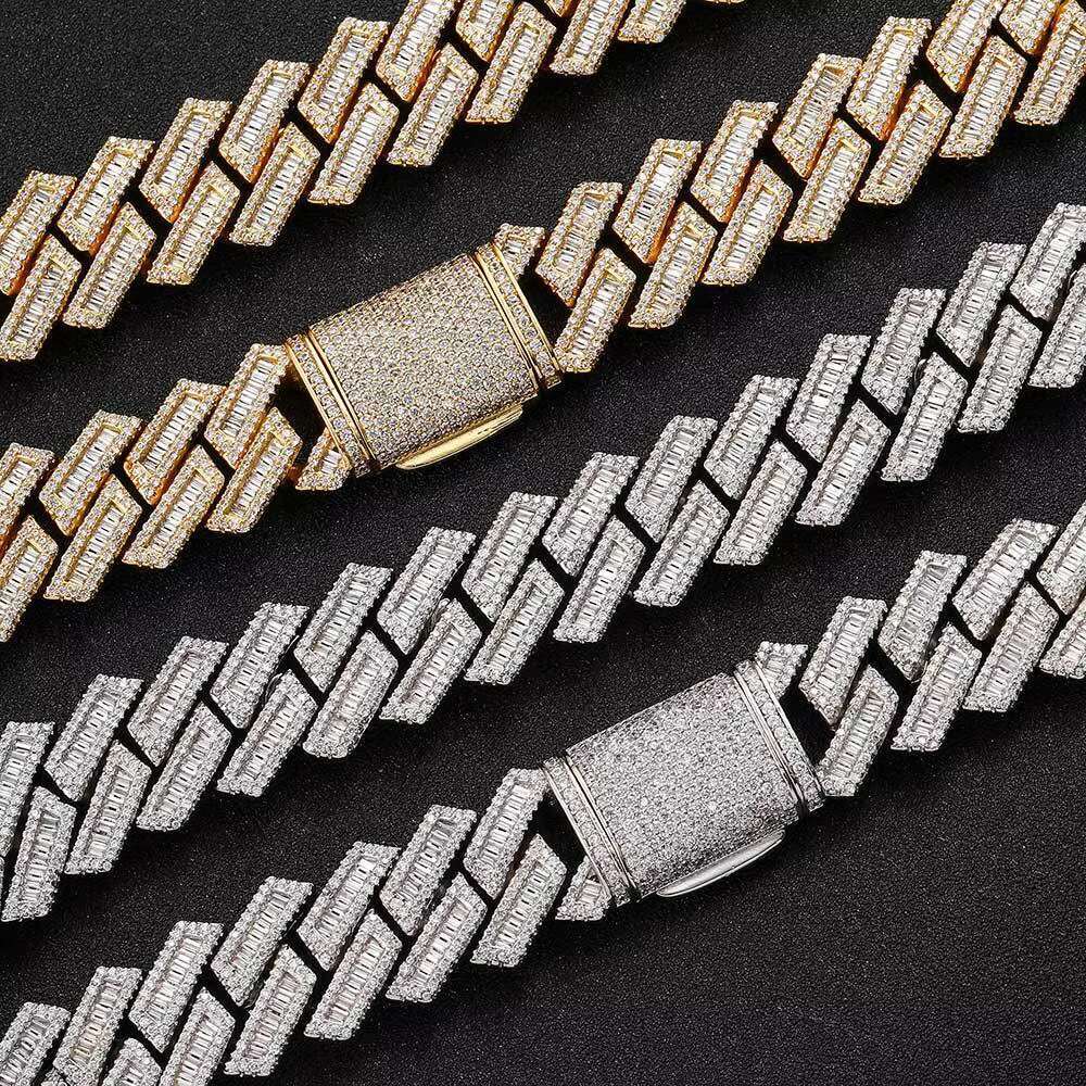 High Quality VVS Moissanite Necklace with Solid 10k White Gold Cuban Link Chain Wholesale Available