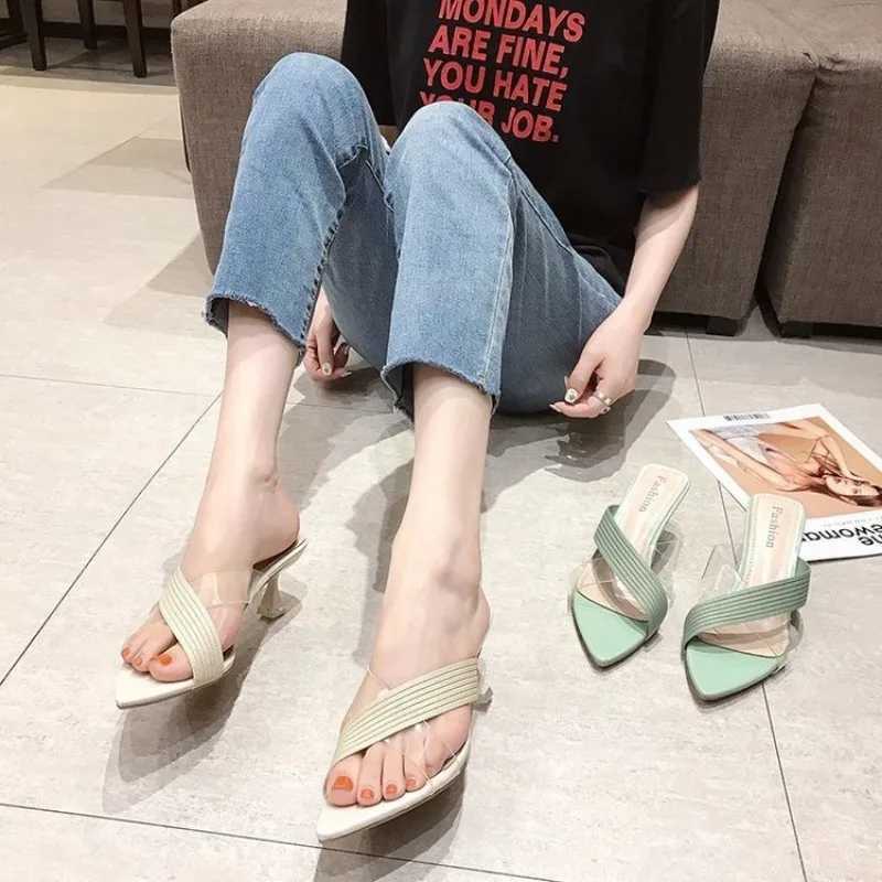 Summer womens yellow green beige pump womens sandals sexy mule high heels slider new 2024XJ250407