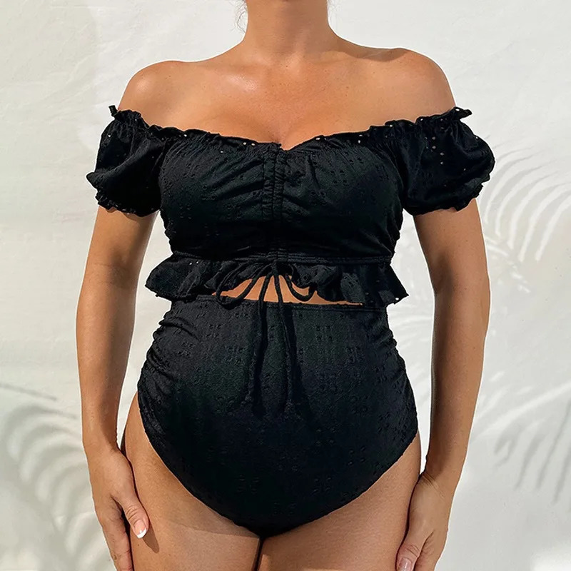 Maternity Bikini Set High Waisted Two Piece Swimsuit Pregnant Women Bathers Black Bathing Suit Summer Beach Swimwear 250407