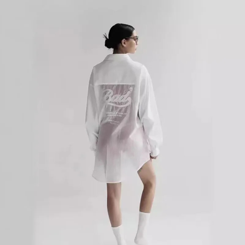 Korean badbloom sexy pure desire style light transparent shirt 24 summer jacket letter splicing top 250407