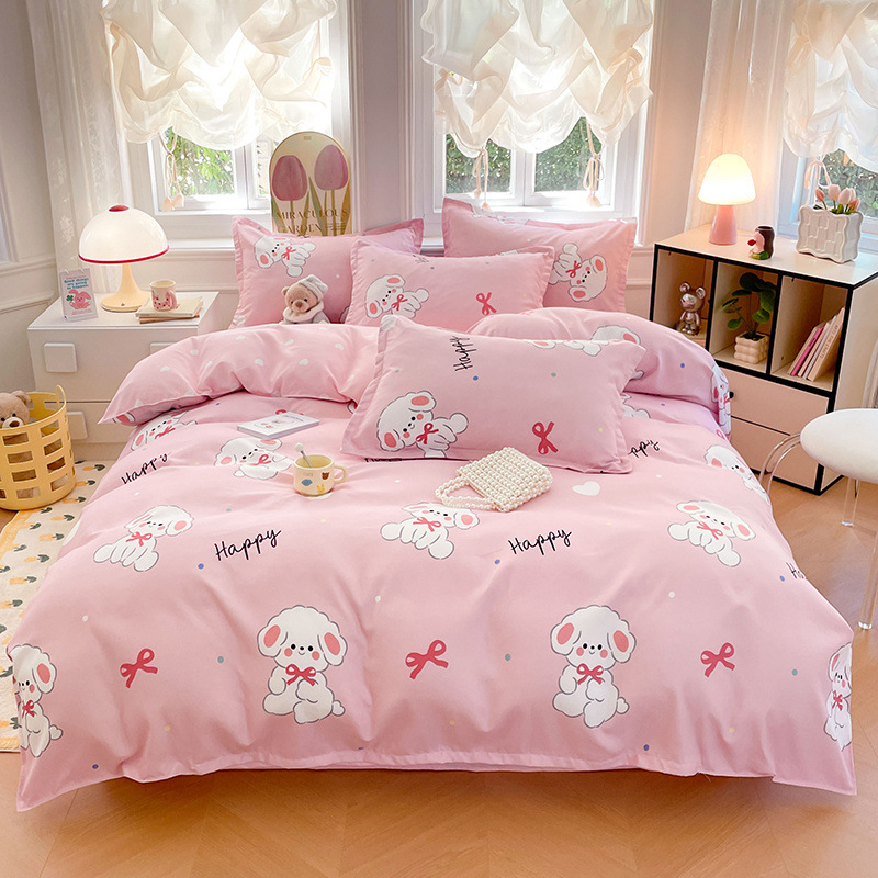 New style thickened pure brushed four-piece set, fresh style, fully washable cotton bed sheet and quilt cover, dormitory three-piece set