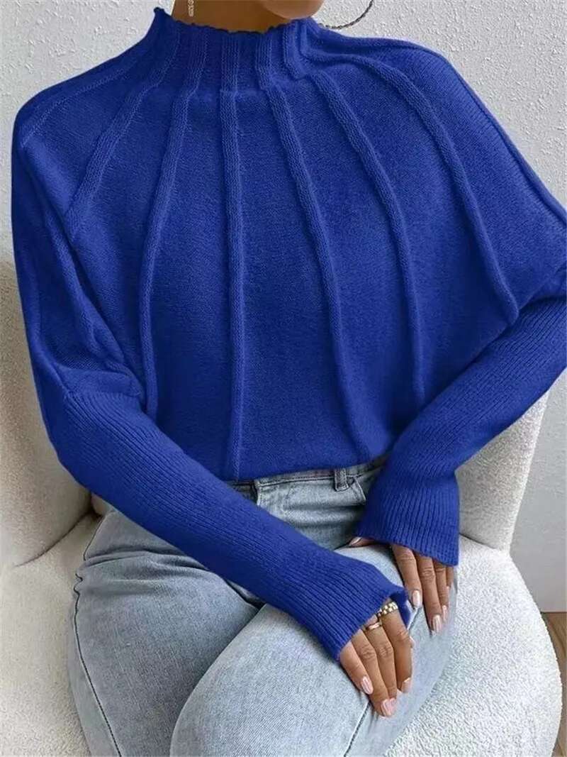 Kintted Pullover Batball Sweater For Women Solid Round Neck Long Sleeve Top New T-Shirt Loose Spider Web Short Knitwear