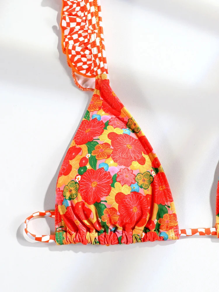 Miyouj printed swimsuit ruffled bikini triangle twopiece set low waist high cut 2024 Biquini Bandage 250408Z