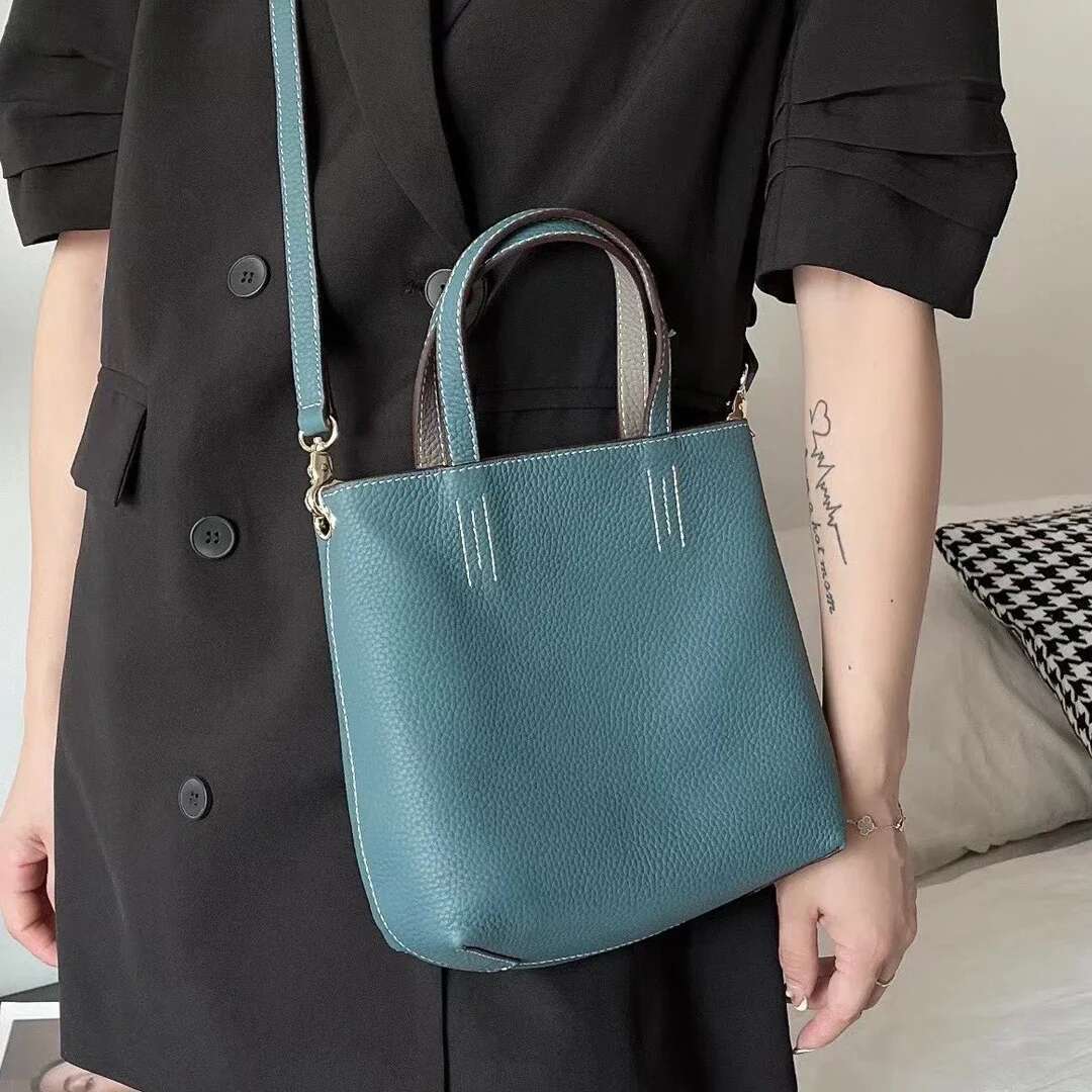 Double Sided Leather Tote Small Shopping Single Shoulder Crossbody Bag Handbag Women's Soft Top Layer Cowhide