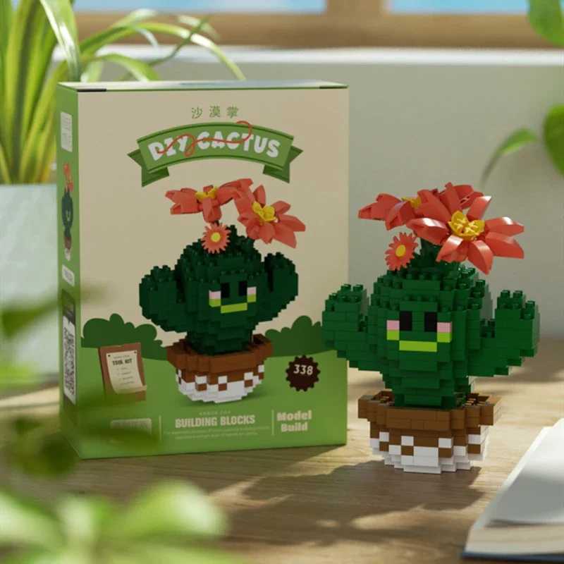 Free shipping Potting Building Blocks Mini Cactus Desktop Decoration Eternal Life Pollen Bowl DIY Assembly Model Childrens Toy Gift