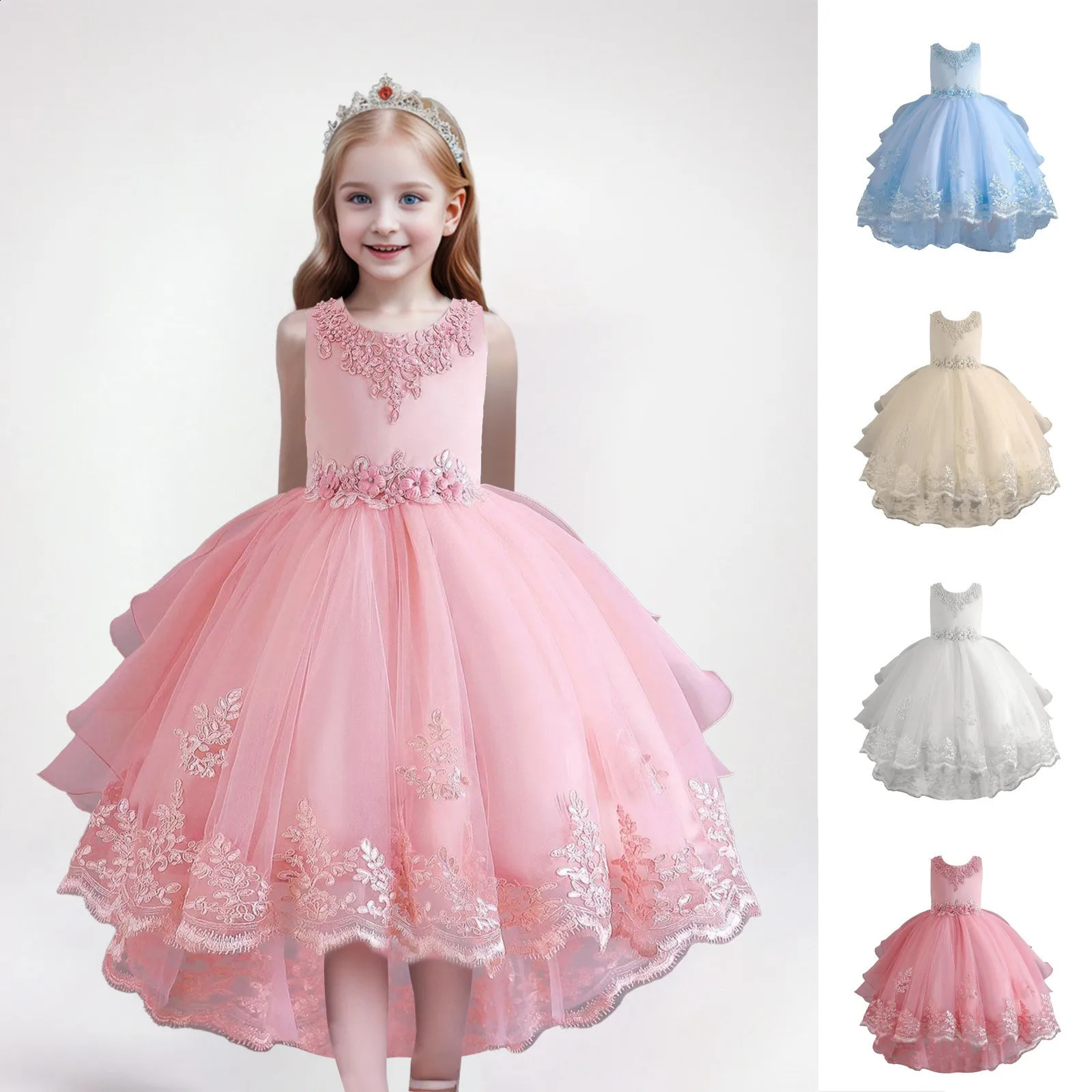 Childrens Dress Train Wedding Dress Girl Flower Child Piano Performance Dress Kids Dress Long Frocks for Girls 4 Years 250408